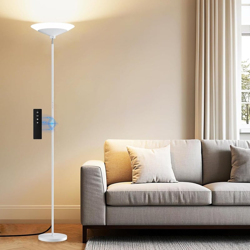 SIBRILLE White Torchiere Floor Lamp - 30W Dimmable LED Standing Lamp with Remote/Button Control, 1800Lm, 3000-6500K, 72in Bright Standing Pole Light for Living Room Bedroom Office Corner - Image 1